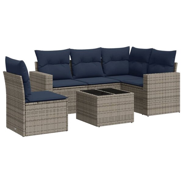 vidaXL Salon de jardin 6 Pièces avec coussins gris résine tressée