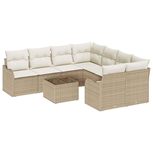 vidaXL Ensemble de canapé de jardin avec coussin 9 Pièces Beige et crème
