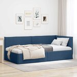 vidaXL Cadre de lit d'angle avec tête de lit Bleu 90 x 200 cm tissu