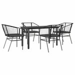 vidaXL Ensemble à manger de jardin et coussins 5 Pièces noir rotin verre