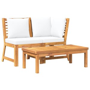 vidaXL Salon de jardin 3 Pièces avec coussin crème Bois d'acacia solide
