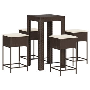vidaXL Ensemble de bar de jardin avec coussins 5 Pièces marron poly rotin