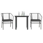 vidaXL Ensemble à manger de jardin et coussins 3 Pièces noir rotin verre