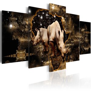 Tableau - golden rhino (5 parts) wide l x h en cm 100x50