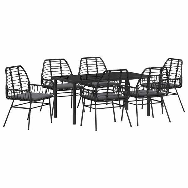 vidaXL Ensemble de salle à manger pour jardin 7 Pièces Noir polyrotin