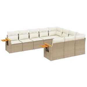 vidaXL Salon de jardin avec coussins 10 Pièces beige résine tressée