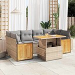 vidaXL Salon de jardin avec coussins 7 Pièces beige résine tressée acacia