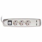 Perel prise schuko 3 voies avec 2 ports usb gris et blanc