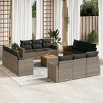 vidaXL Salon de jardin avec coussins 13 Pièces gris résine tressée