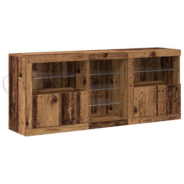 vidaXL Buffet avec éclairage LED Bois ancien 162x37x67 cm Bois reconstitué