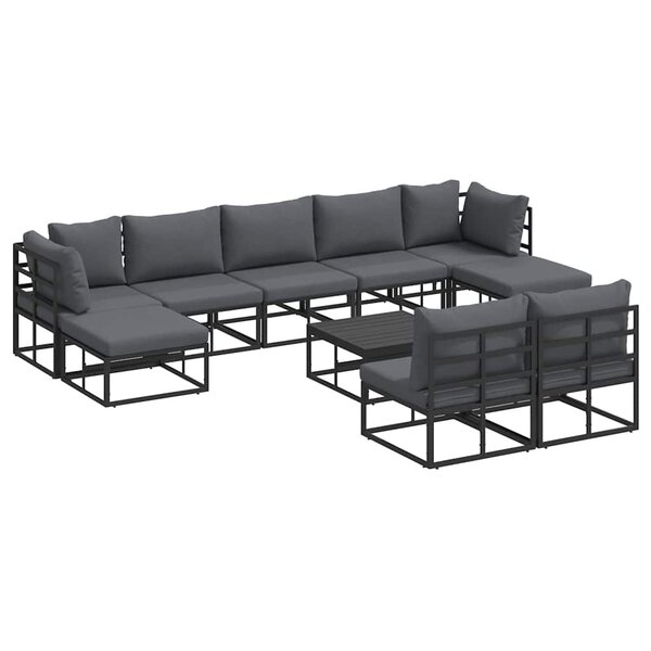 vidaXL Ensemble de canapé de jardin avec coussin 10 Pièces Noir Aluminium