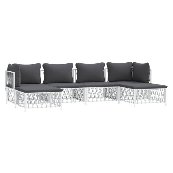 Salon de jardin meuble d'extérieur ensemble de mobilier avec coussins 6 pièces blanc acier 02_0018318
