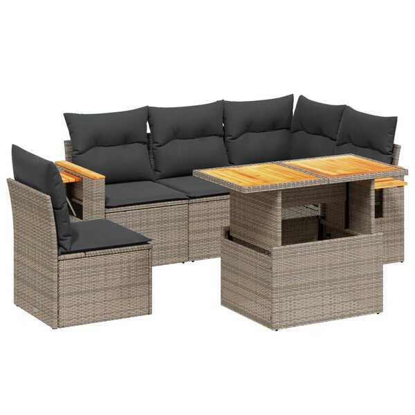 vidaXL Salon de jardin 6 Pièces avec coussins gris résine tressée