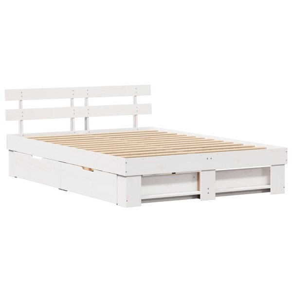 vidaXL Cadre de lit avec tiroir Blanc 150 x 200 cm Bois de pin massif