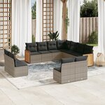 vidaXL Salon de jardin 11 Pièces avec coussins gris résine tressée