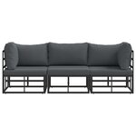 vidaXL Mobilier de jardin avec coussin 3 Pièces Noir Aluminium