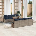 vidaXL Ensemble de canapé de jardin avec coussin 9 Pièces Gris et marine