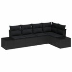 vidaXL Ensemble de canapé de jardin avec coussin 5 Pièces Noir polyrotin