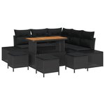 vidaXL Ensemble de canapé de jardin avec coussin 9 Pièces Noir Poly rotin