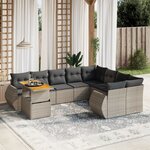 vidaXL Salon de jardin avec coussins 10 Pièces gris résine tressée