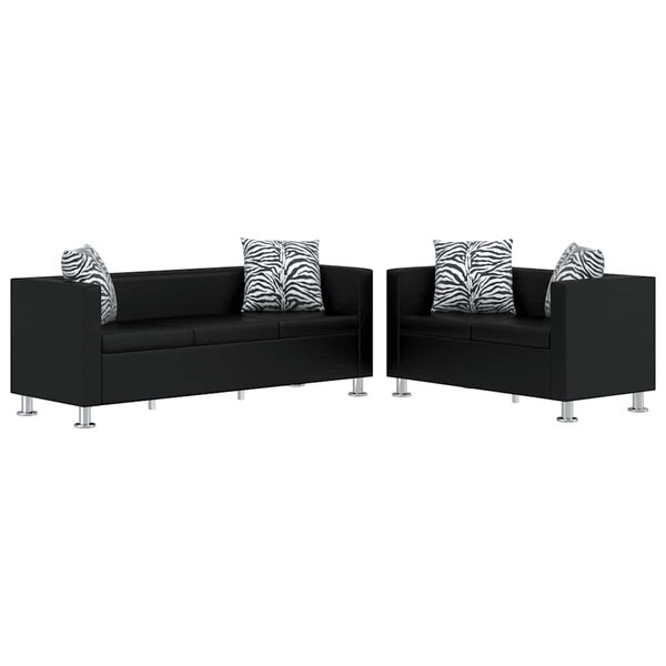 vidaXL Jeu de canapé à 2 places et à 3 places Cuir synthétique Noir
