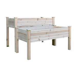 Jardinière sur pieds carré potager 2 étages dim. 115L x 114l x 76H cm inserts d'irrigation bois sapin naturel