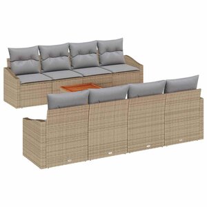 vidaXL Ensemble de canapé de jardin 9 Pièces Beige Poly rotin