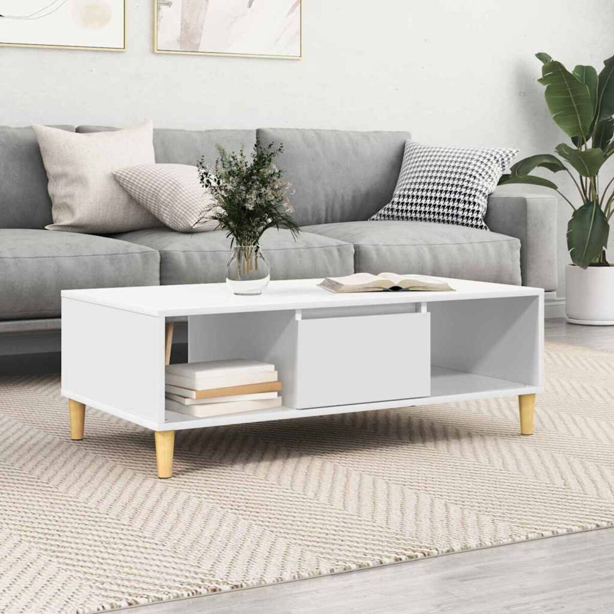 Table D'Appoint Avec Rangement - Blanc, 50x50x35 Cm, Bois D'Ingénierie, Pour Salon Et Bout De Canapé