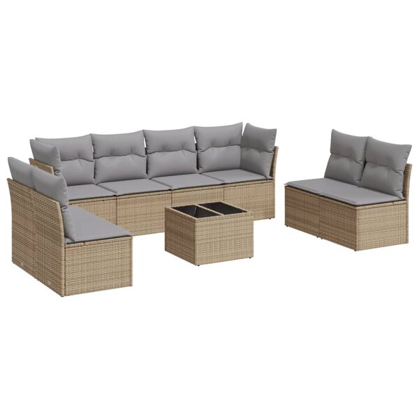 vidaXL Salon de jardin avec coussins 9 Pièces beige résine tressée