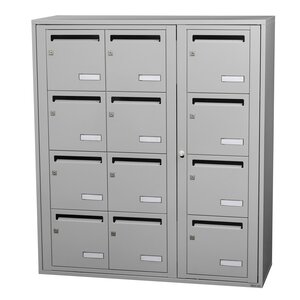 Bloc collectif Leabox  3x4  grade 3  simple face  intérieur  fixation murale  gris clair ral 7035 finition brillante