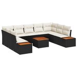 vidaXL Canapés de jardin 10 pièces avec coussins  en poly rattan noir et acacia