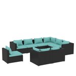 vidaXL Salon de jardin 9 Pièces avec coussins Résine tressée Noir