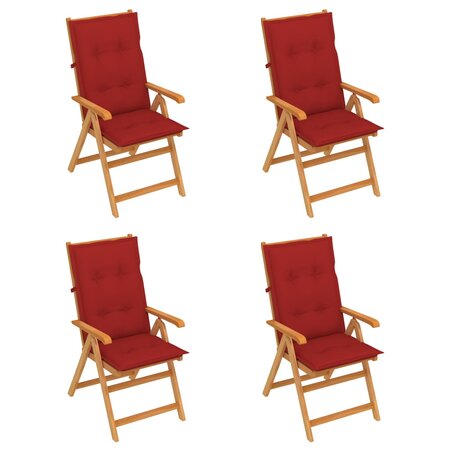 vidaXL Chaises de jardin 4 Pièces avec coussins rouge Bois de teck massif