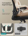 Chaise bureau ergonomique en toile fauteuil support lombaire rembourré mécanisme à bascule assise large de 53 cm accoudoirs rabattables appui-tête noir d'encre 12_0004840