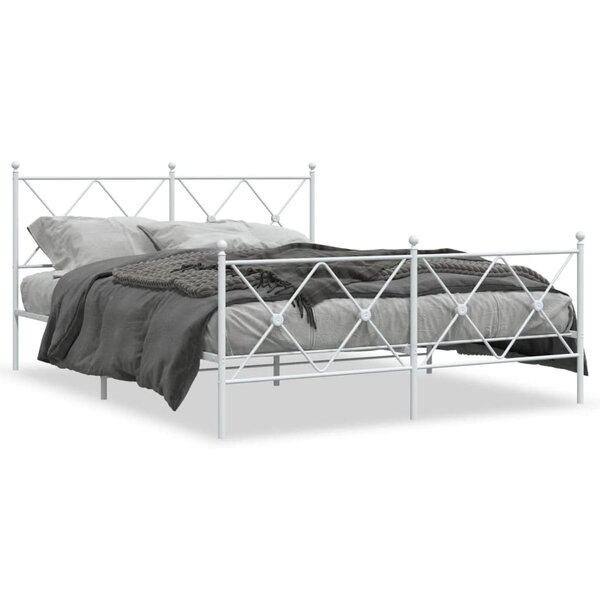 vidaXL Cadre de lit métal sans matelas et pied de lit blanc 150x200 cm