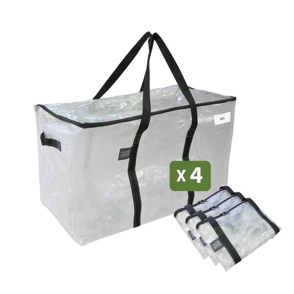 Pack and Move - Lot 4 Grands Sacs Déménagement Transparent Recyclé - Rangement Et Transport Ultra Résistant - Réutilisable - Poignées Solides - 100L