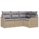vidaXL Ensemble de canapé de jardin 4 Pièces Beige Poly rotin