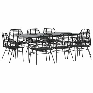 vidaXL Ensemble à manger de jardin 9Pièces noir poly rotin verre