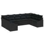 vidaXL Ensemble de canapé de jardin avec coussin 9 Pièces Noir polyrotin