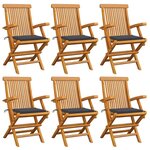 vidaXL Chaises de jardin avec coussins anthracite lot de 6 Bois teck