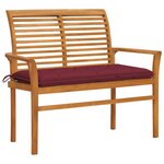 vidaXL Banc de jardin avec coussin rouge bordeaux 112 cm Teck massif