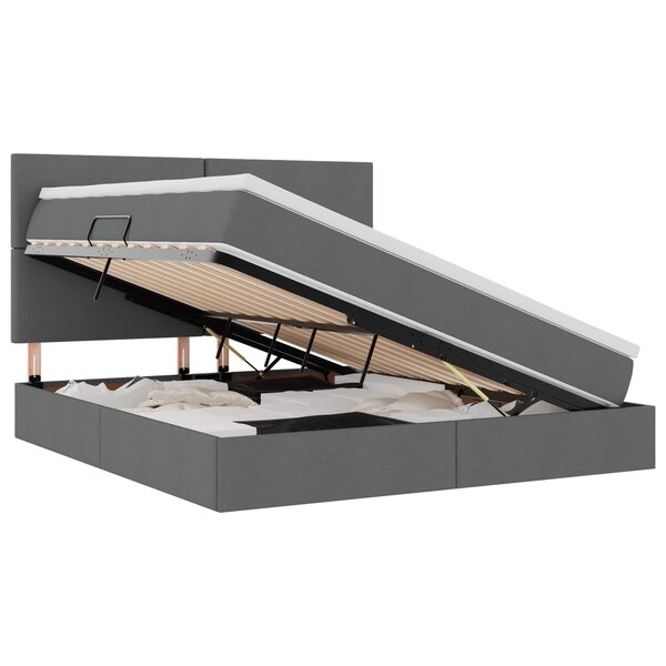 vidaXL Lit de rangement LED avec matelas Gris foncé 180 x 200 cm Tissu