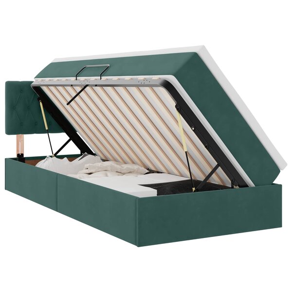 vidaXL Lit de rangement LED avec matelas Vert foncé 90 x 200 cm