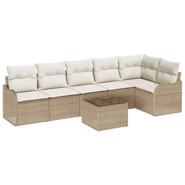 vidaXL Ensemble de canapé de jardin 7 Pièces Beige Poly rotin