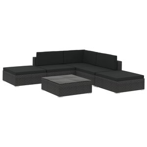 vidaXL Salon de jardin 6 Pièces avec coussins Résine tressée Noir