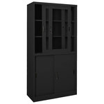 Armoire de bureau porte coulissante 90 x 40 x 180 cm avec 3 étagères réglables style moderne en acier anthracite 02_0046825