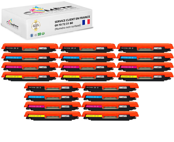 126a - 20 toners compatibles avec hp 126a ce310a cf350a 5 noirs 5 cyan 5 magenta 5 jaunes