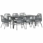 vidaXL Ensemble à manger jardin coussins 9 Pièces gris poly rotin verre