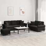 vidaXL Ensemble de canapés 3 Pièces avec coussins noir velours