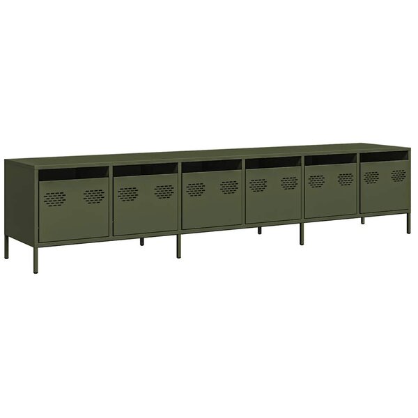 vidaXL Meuble TV vert olive 202x39x43 5 cm acier laminé à froid